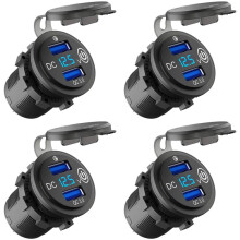 4X 12 V USB Steckdose, Schnell Ladung 3.0 Dual USB Auto Ladegerät mit Kontakt Schalter und Voltmeter für 12 V / 24 V Motorrad PKW