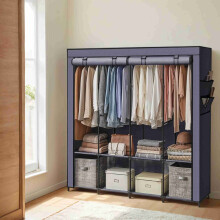 Portable Closet - Fabric - Grey - 4 Hanging Rods, Shelves, and Cover