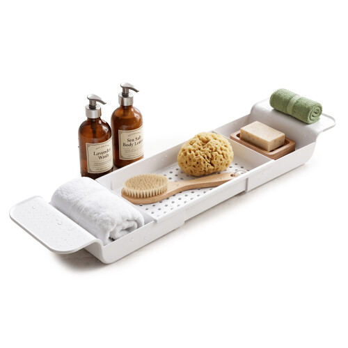 GEEZY GEEZY Extendable Bath Rack Tray Over Bath Bridge Caddy Bathtub Board Shelf 55-78cm 1