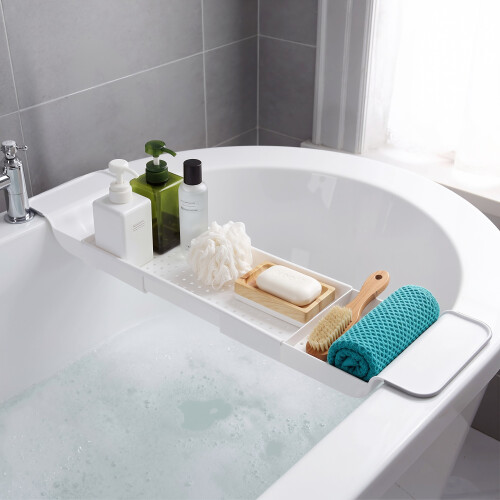 GEEZY GEEZY Extendable Bath Rack Tray Over Bath Bridge Caddy Bathtub Board Shelf 55-78cm 2