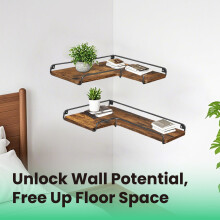 Set of 2 Floating L-Shaped Corner Shelves - Wood - Cloud White - Industrial Style