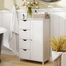 Bathroom Floor Storage Cabinet - Wood - Cloud White - Freestanding with 4 Drawers and 1 Door