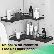 Set of 2 Floating L-Shaped Corner Shelves - Wood - Cloud White - Industrial Style