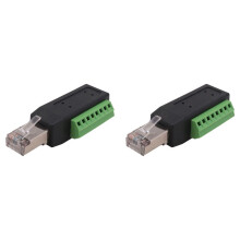 2X Connecteur de Borne à Vis RJ45 Adaptateur de Fiche Mâle Sans Soudure RJ45 Vers Bornier à 8 Broches pour Ethernet Cat5/6/7 AV