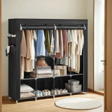Portable Closet - Fabric - Grey - 4 Hanging Rods, Shelves, and Cover