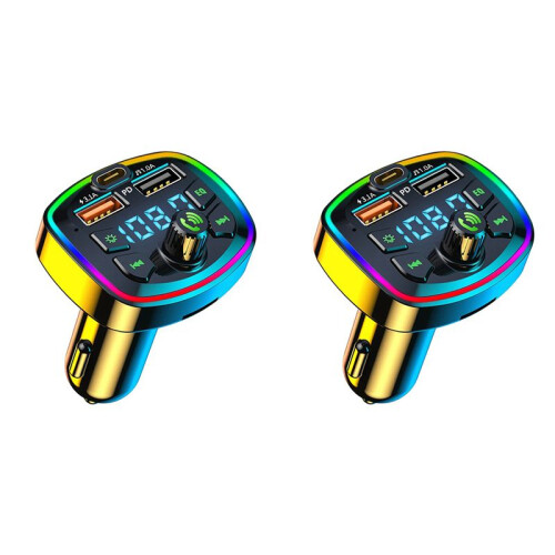 2X Auto--FM-Transmitter Auto--MP3-Player Dual-USB-Autoladegerät mit EQ-Atmosphärenlicht