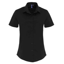 (M, Black) Premier Womens/Ladies Cotton Poplin Stretch Short-Sleeved Shirt