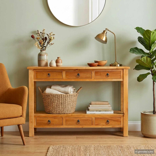 VidaXL vidaXL Console Table Natural 115 x 32 x 76 cm Solid Mahogany Wood 1