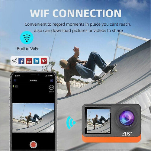 Caméra d'action C8S 4K WIFI, double écran couleur, étanche, stabilisation électronique de l'image (EIS), caméra sport avec télécommande 1