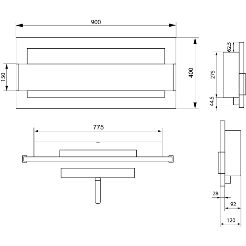 90cm Black Bioethanol Wall Fireplace 1