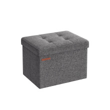 Foldable Storage Ottoman - Fabric - Light Grey - Space-Saving Design