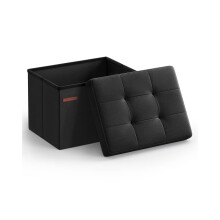 Foldable Storage Ottoman - Fabric - Ink Black - Compact Foot Rest with Storage