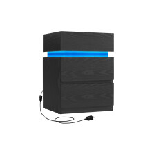 Bedside Table - Wood - Ebony Black - LED Lights with Adjustable Colors and 3 Drawers