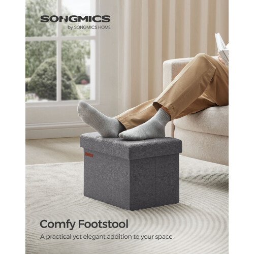 Foldable Storage Ottoman - Fabric - Light Grey - Space-Saving Design 1