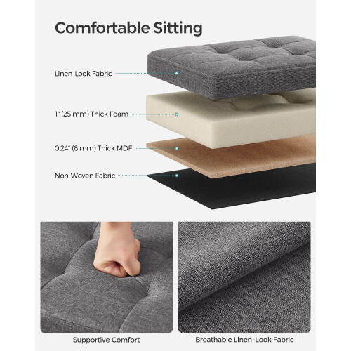 Foldable Storage Ottoman - Fabric - Light Grey - Space-Saving Design 2