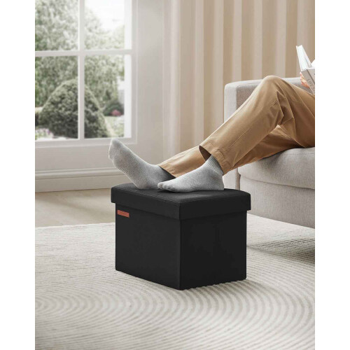 Foldable Storage Ottoman - Fabric - Ink Black - Compact Foot Rest with Storage 1