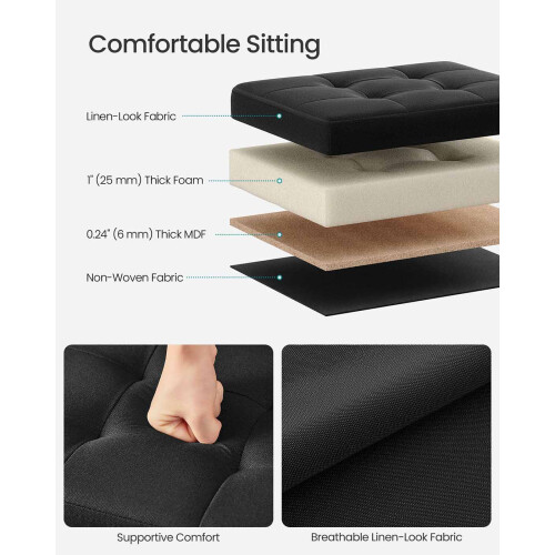 Foldable Storage Ottoman - Fabric - Ink Black - Compact Foot Rest with Storage 2