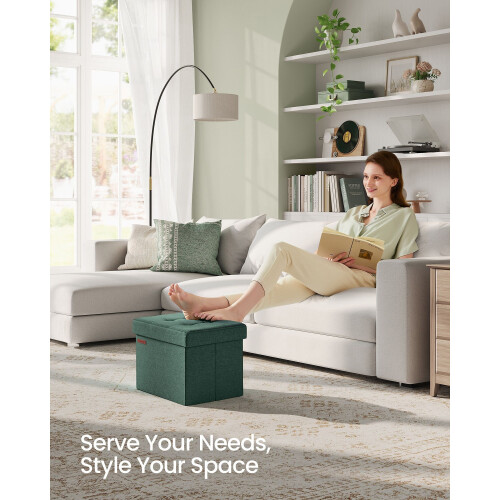 Small Foldable Storage Ottoman - Fabric - Retro Green - Versatile Foot Rest with Storage 1