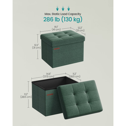 Small Foldable Storage Ottoman - Fabric - Retro Green - Versatile Foot Rest with Storage 2