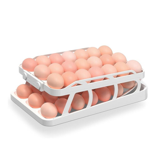 45 Eggs Holder for Fridge, 3 Rows Egg Dispenser,Freshness Ensured with  Recorder,Space-Saving Rolling Eggs Organizer