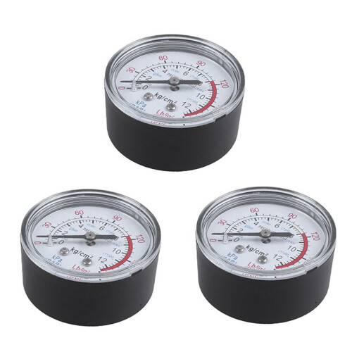 3X Round 0-180 Psi 13mm 1/4BSP Diameter Dial Comparator Air Manometer, Black
