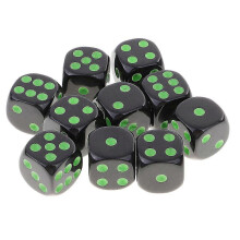 (Green Black) Zestaw 10 kości K6 z punktami do gry RPG
