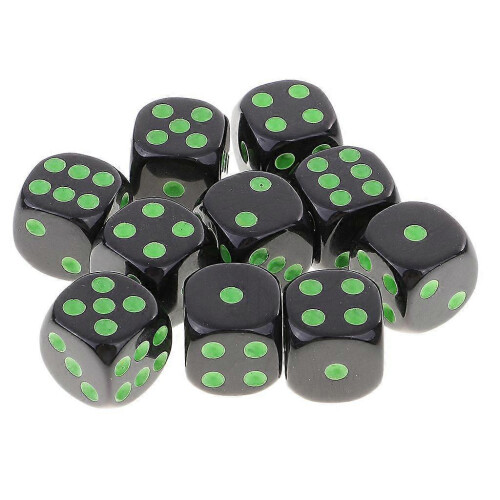 (Green Black) 10 D6 Dice Set with Points for RPG