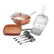 9PCS Frying Pan Four-Piece Set Square Pan Frying Pan Copper Color Non-Stick Pan