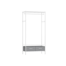 Clothes Rack - Metal and Fabric - Cloud White and Dove Grey - With Mesh Shelf and Drawers