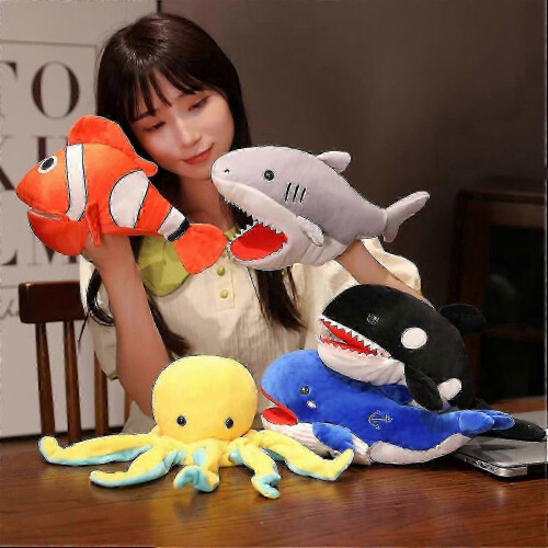 (Light green) Soft Shark Whale Octopus Fish Hand Puppet Plush Toy Flexibility Training 25-26cm 1