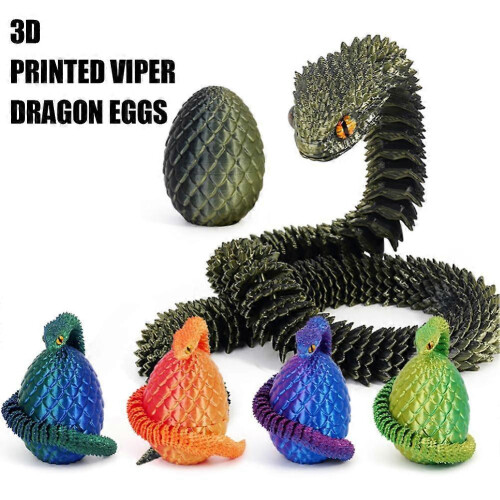 (Reddish blue, Snake with Egg) Orm och ägg - Ledad fidgetdjursmodell för skrivbord 3D-utskriven 1