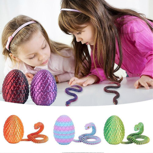 (Reddish blue, Snake with Egg) Orm och ägg - Ledad fidgetdjursmodell för skrivbord 3D-utskriven 2