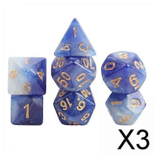 (3 Pcs) 2x7x Polyhedral Dice Party Game for Table Dark Blue 2