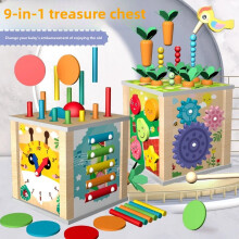 (9 in 1) Montessori-Holz-Multifunktions-Perlenlabyrinth-Würfel – Vorschulspielzeug für Babys und Kinder, Entwicklungsspielzeug mit