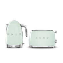 Smeg 50s Style Retro Style Kitchen Set, 1.7L Jug Kettle, 2 Slice Toaster, Pastel Green, EEJB534