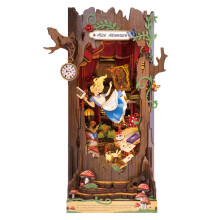 Robotime Fall into Wonder 3D-Holzpuzzle-Buchecken-Set, skurriler Bücherregaleinsatz aus Holz mit Pilz-Teetassen-Dekor f