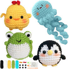 (Multi-Colored) Häkelset „Tierfamilie“ für Anfänger, Häkel-Starter-Sets, DIY-Häkelset für Anfänger, Häkel-Strickset