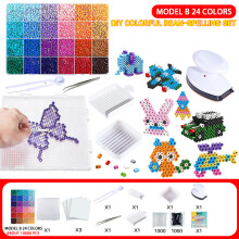 (B-style 24 colors) Perler Perlen 24/48 Farben Kit, 2,6 mm Hama Bügelperlen mit Bügelgarantie, 3D-Puzzle DIY kreatives Bastelgeschenk für Kinder