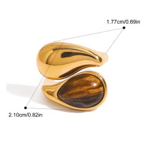 (BR) Beliebter Ring aus Edelstahl mit Perle und natürlichem Tigerstein, 18 Karat vergoldet, beliebter süßer Schmuck, Verlobungsring