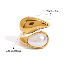 (WT) Beliebter Ring aus Edelstahl mit Perle und natürlichem Tigerstein, 18 Karat vergoldet, beliebter süßer Schmuck, Verlobungsring