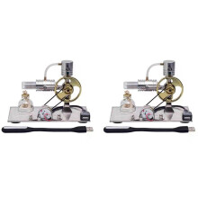 2X Model Silnika Stirlinga w KształCie Litery L Ze ZłąCzem USB i Lampką Nocną, Zabawka Edukacyjna Modelu Silnika Stirlinga