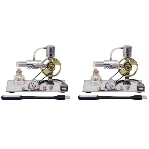 2X L-Shape Stirling Engine Model with USB Connector and Night Light,Stirling Engine Model Educational Toy