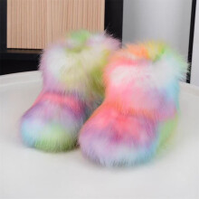 (6, 33) Kinder Winter Plüsch Pelz Stiefel Kunstpelz Kinder Booties ColorfuI Knöchel Kinder Schnee Stiefel Warme Slip-On Schuhe Hor Mädchen