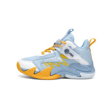 (blue yellow, 38) Kinder-Sportschuhe, Schulspiel, rutschfest, stoßdämpfend, Basketballschuhe, tägliche Outdoor-Sportarten, hohe Mesh-Laufschuhe