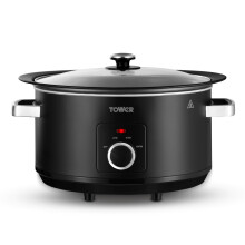 Tower Sear & Stew 6.5L Slow Cooker with Aluminium Hob-Safe Pot, One Pot Cooking, Non-Stick & Dishwasher Safe, 3 Heat Settings, 290W, Black, T19066BLK