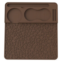 Espresso Tamping Pad Mat, Professionell Silikon Espresso Specialist Station med Verktygsfack, Värmebeständig Mat Brun