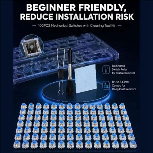 Clicky Keyboard Switches, 3Pin MX Compatible Tactile Set for DIY 3D Print Keyboards, Includes Puller & Cleaning Kit 2
