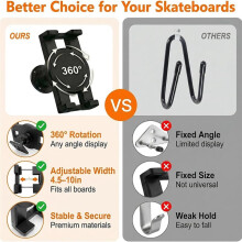2 Packs 360 Rotating Skateboard Wall Mount Adjustable Skateboard Wall Hanger for Bedroom Garage Game Room Skateboard