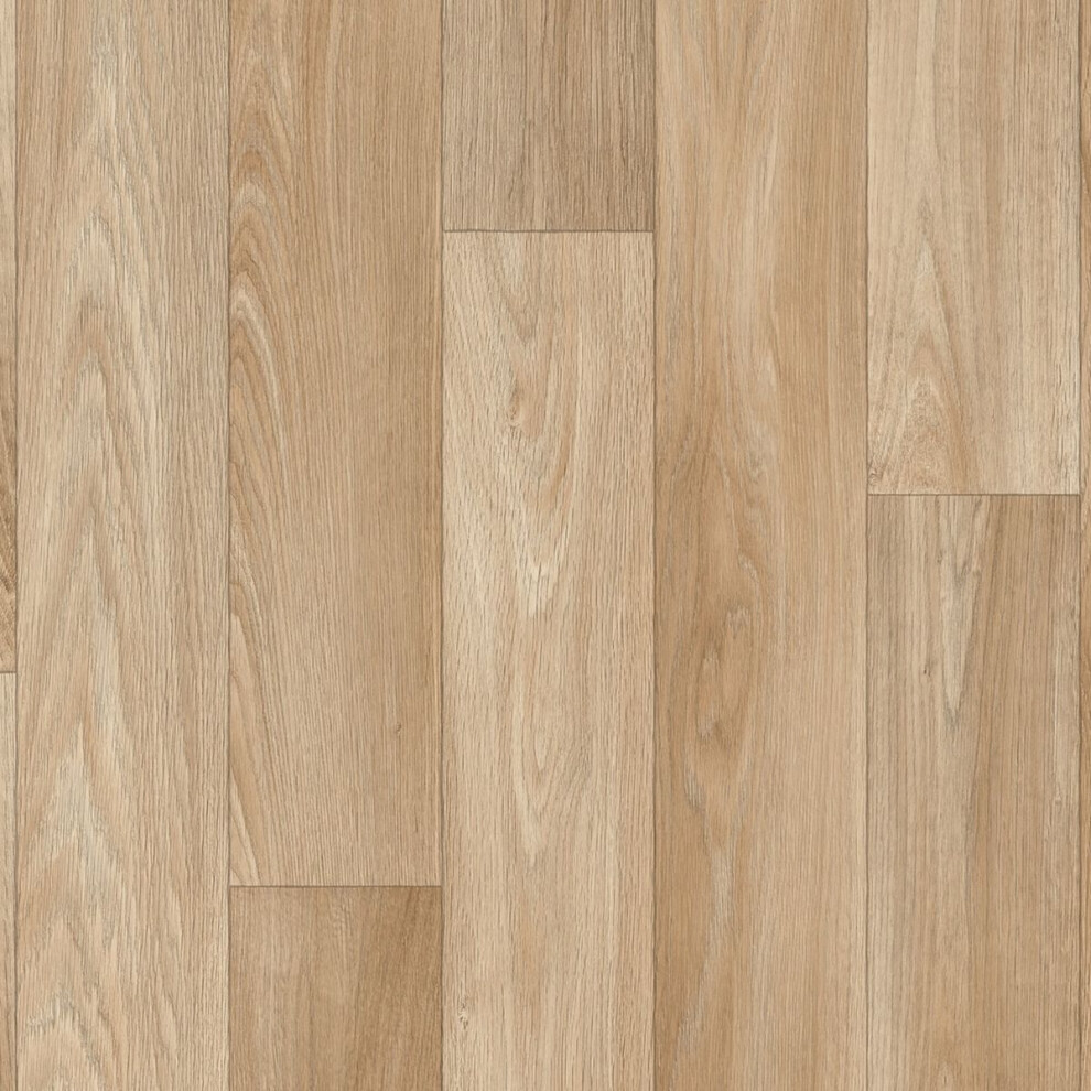 (8M(26'3") X 4M(13'1")-32Mâ², Oxford Beige Narrow Plank) Cushion Backed Non Slip Wood Effect Lino Vinyl Flooring For Home Kitchen Bedroom 9504197697483