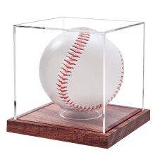 Baseball Display Case, No Assembly Clear Acrylic Holder with Solid Wood Base for Autograph